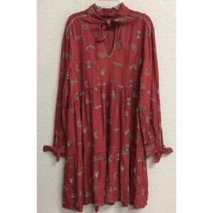 Double D Ranch Red Tiered Western Trails Tie Rodeo Cowgirl Midi Dress Small